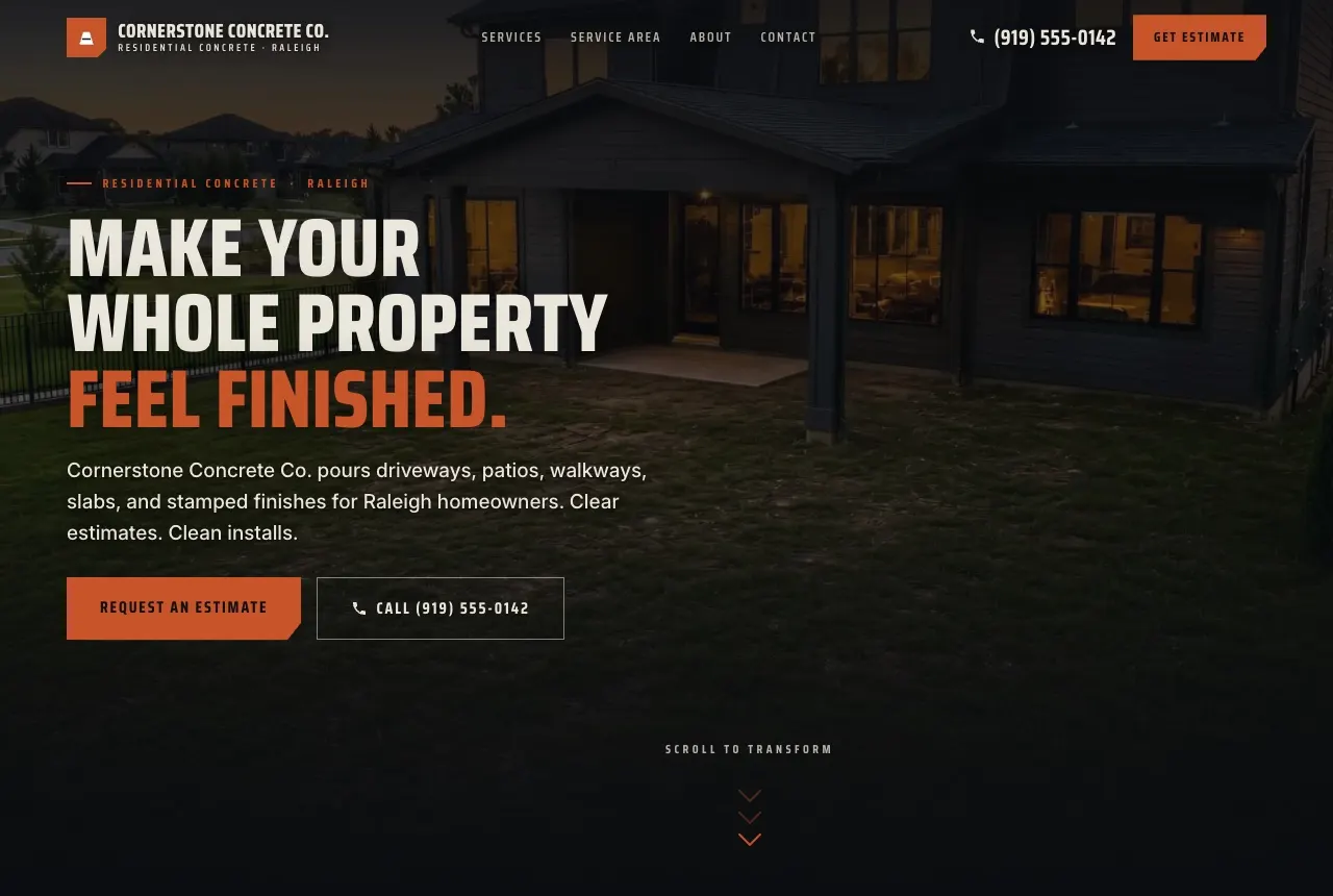 Sample site: the Cornerstone Concrete website